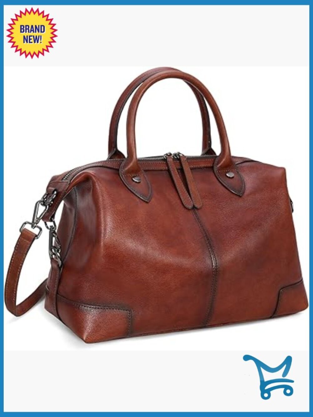 Genuine Leather Satchel Tote Bag Large Capacity Top Handle Adjustable Strap